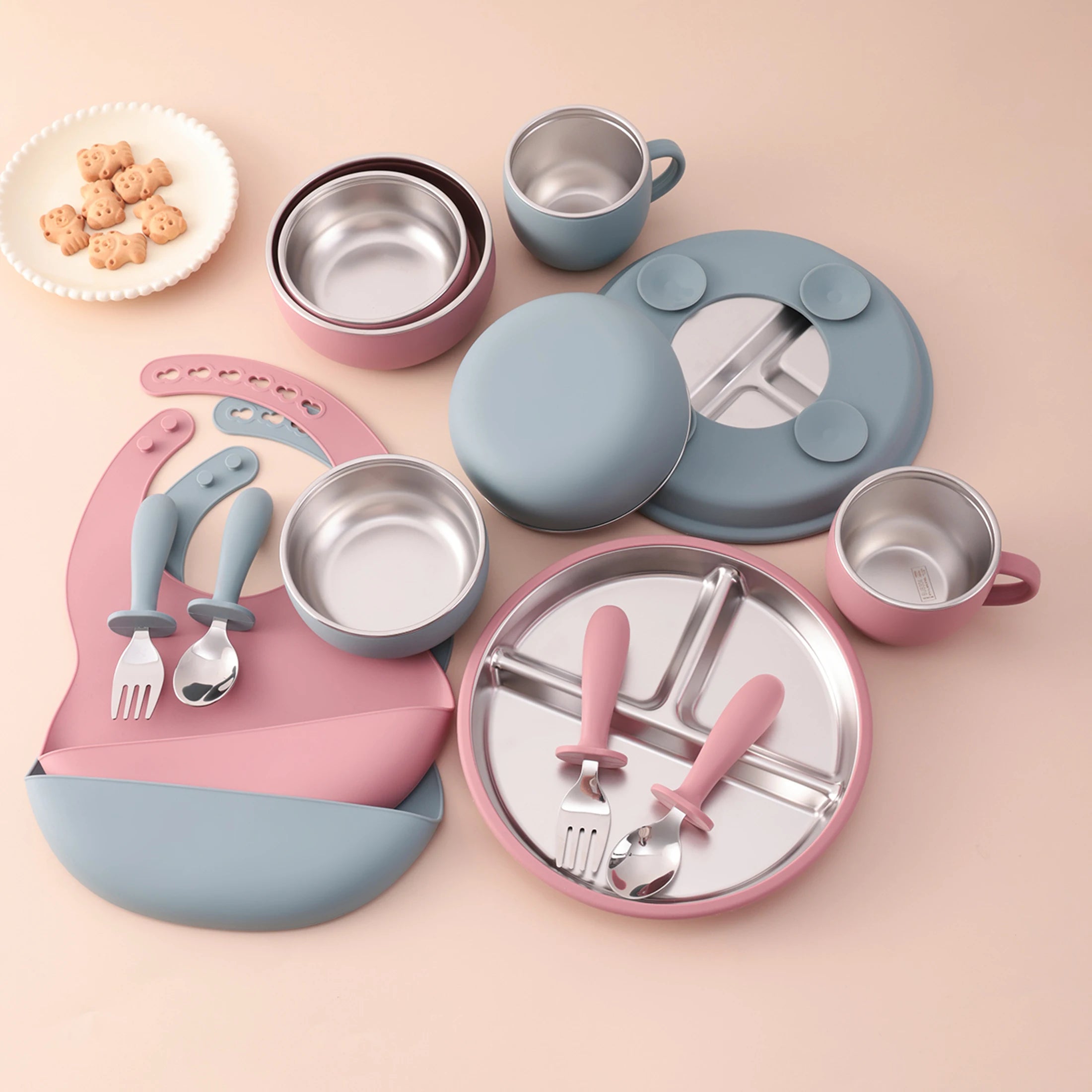 Stainless Steel and Silicone Baby Feeding Set (7 PCS)