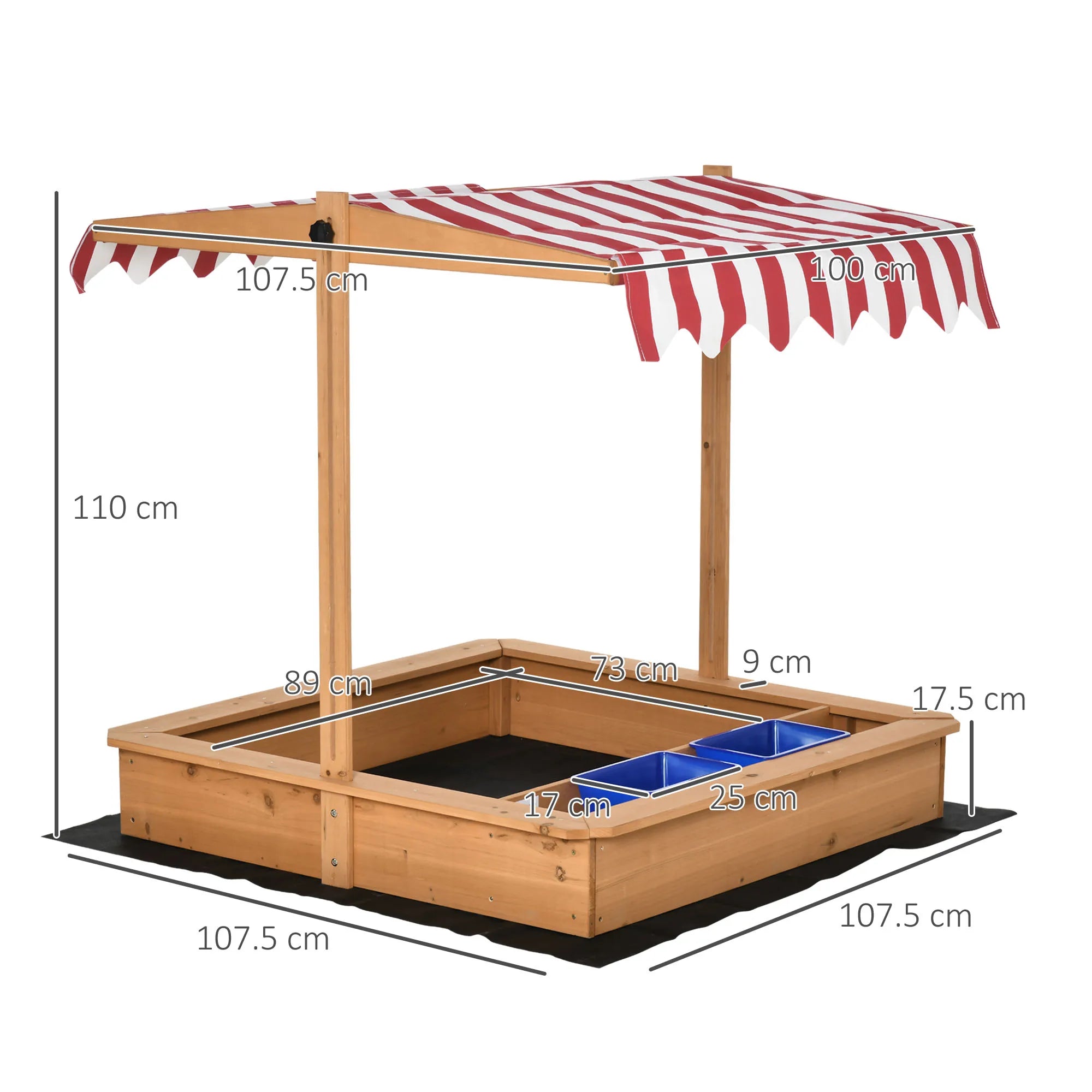 Outdoor Wooden Sandbox with Adjustable Canopy