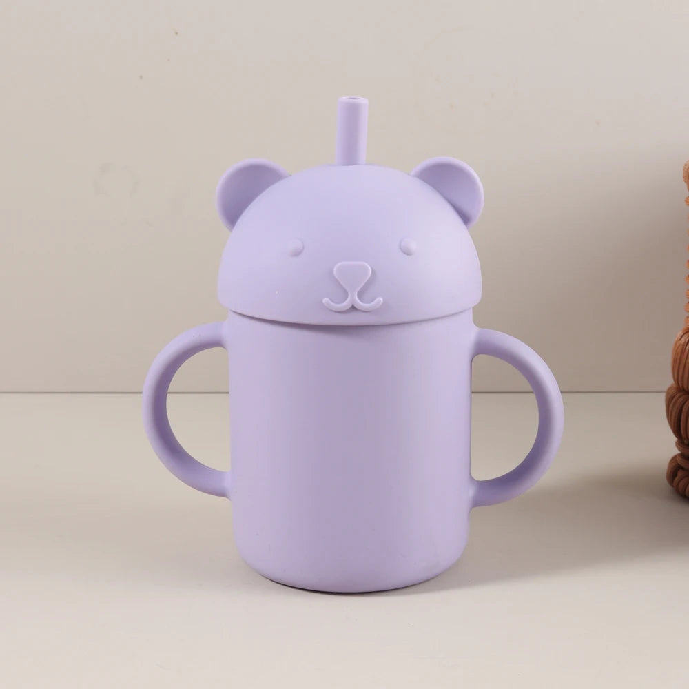 250ml Stainless Steel and Silicone Bear Cup with Straw