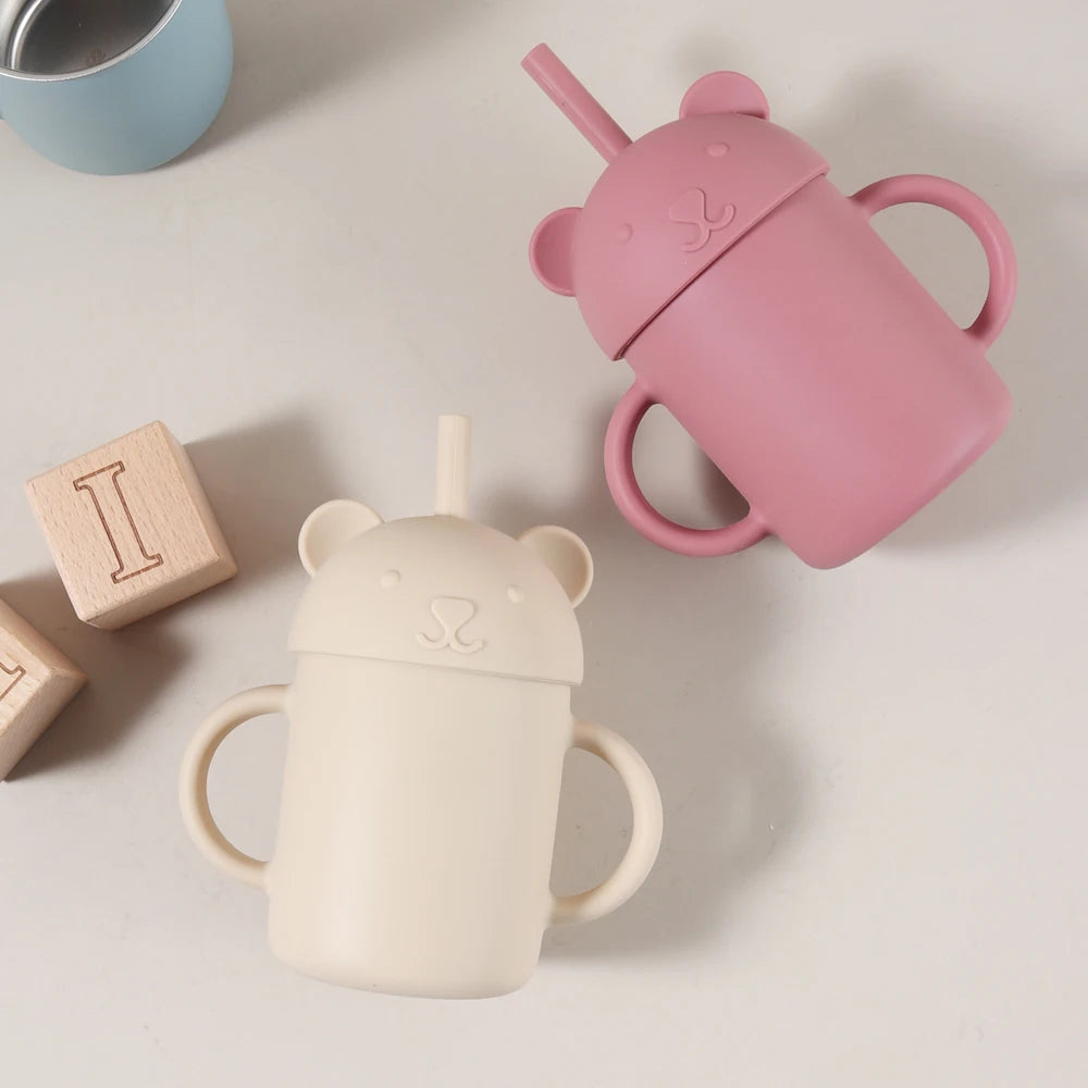 250ml Stainless Steel and Silicone Bear Cup with Straw