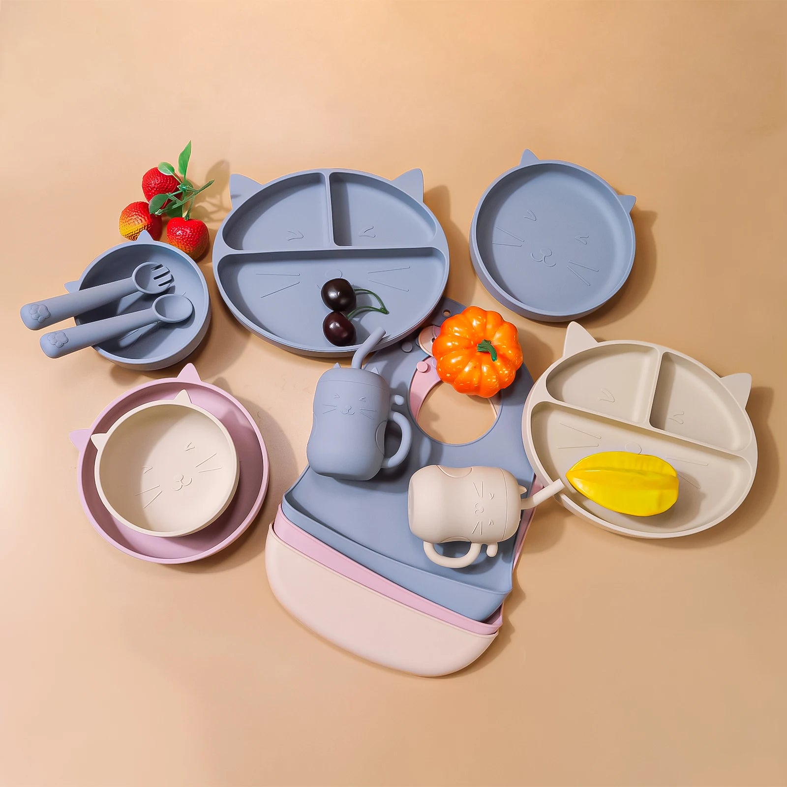 Cat 7 pcs Silicone Baby Feeding Set