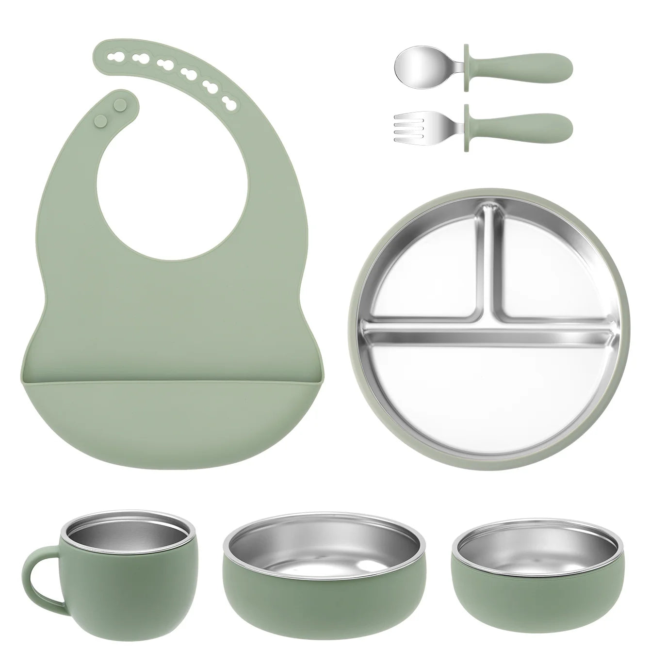 Stainless Steel and Silicone Baby Feeding Set (7 PCS)