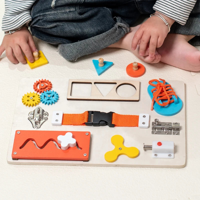 Montessori Wooden Busy Boards Sensory Toy – Educational Activity Board for Toddlers