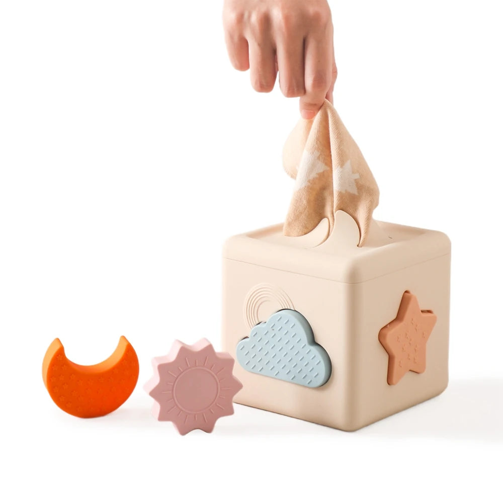 Silicone Baby Tissue Box Toy for Sensory Play & Development