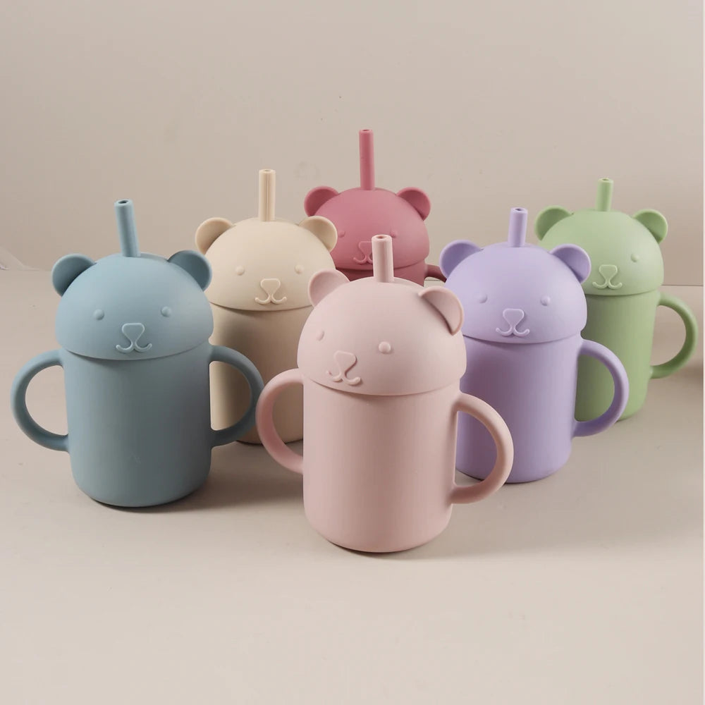 250ml Stainless Steel and Silicone Bear Cup with Straw