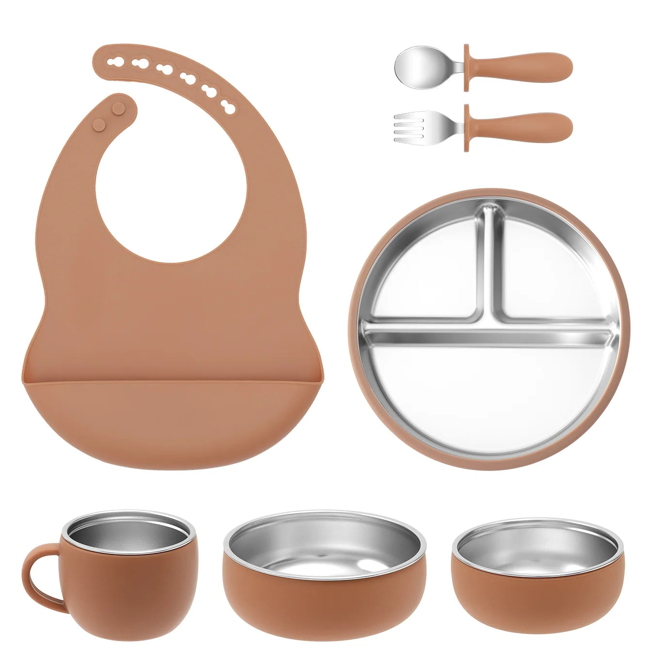 Stainless Steel and Silicone Baby Feeding Set (7 PCS)