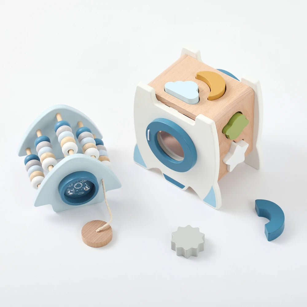 Montessori Wooden Shape Sorting Rocket Toy