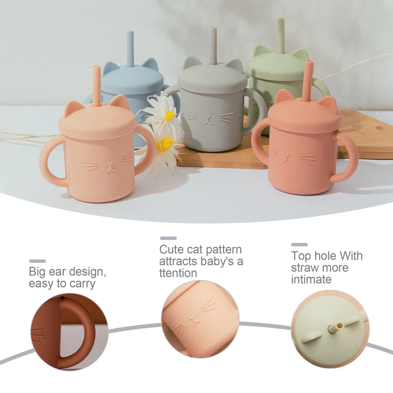 Cat Silicone Drinking Cup With Straw