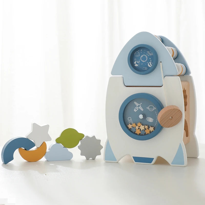 Montessori Wooden Shape Sorting Rocket Toy
