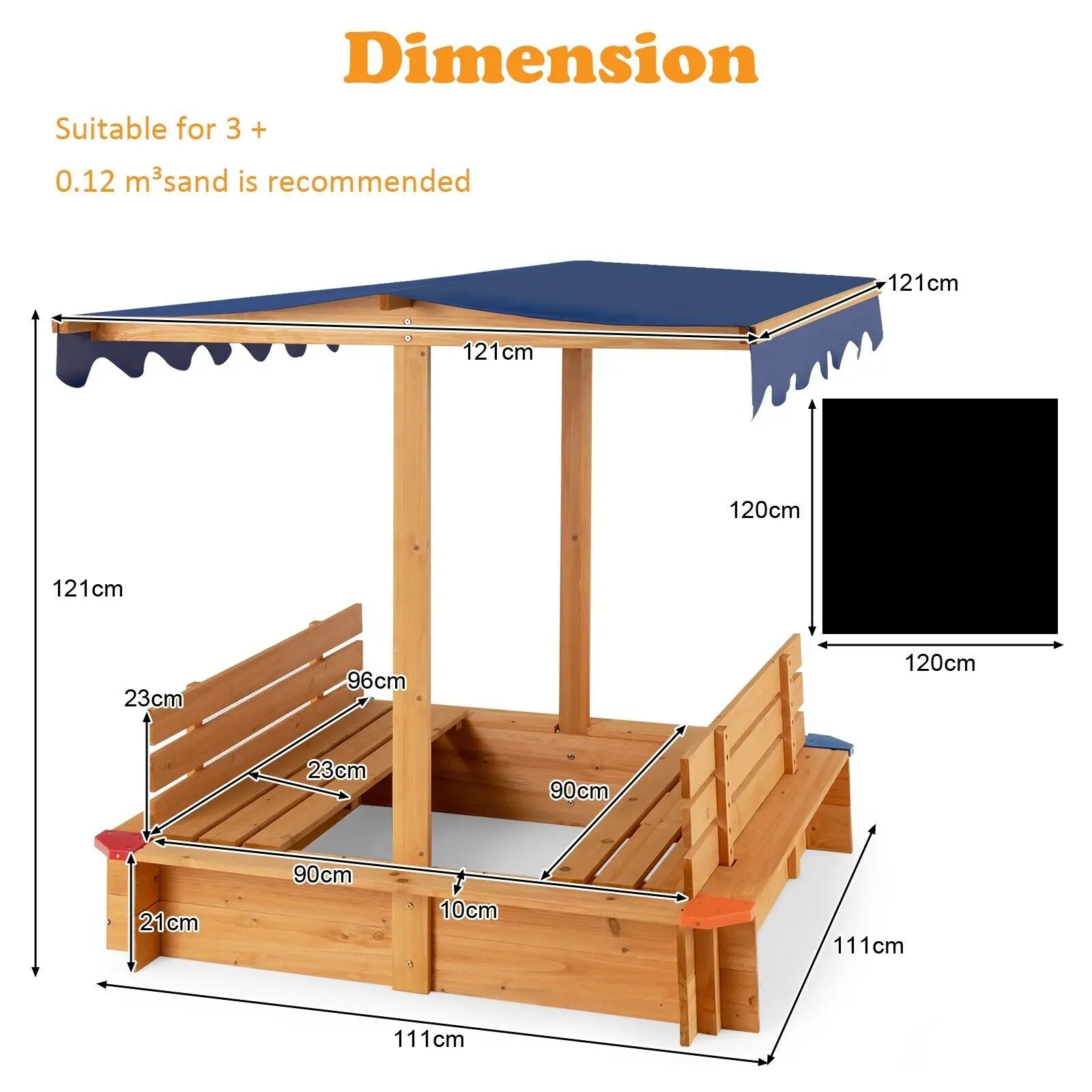 Kids Outdoor Wooden Sandbox with Canopy for Toddlers & Children