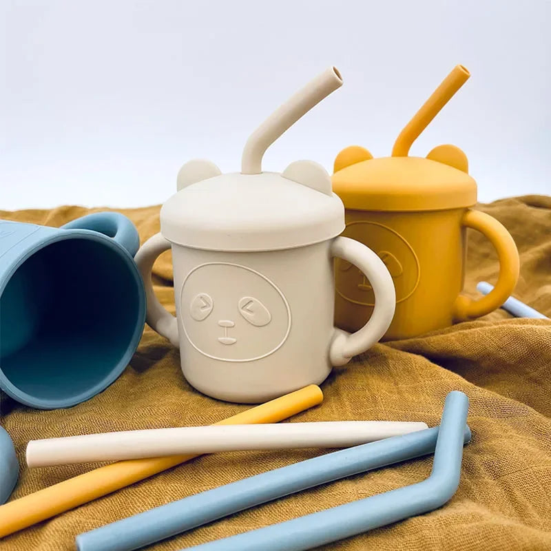 Bear Silicone Drinking Cup With Straw