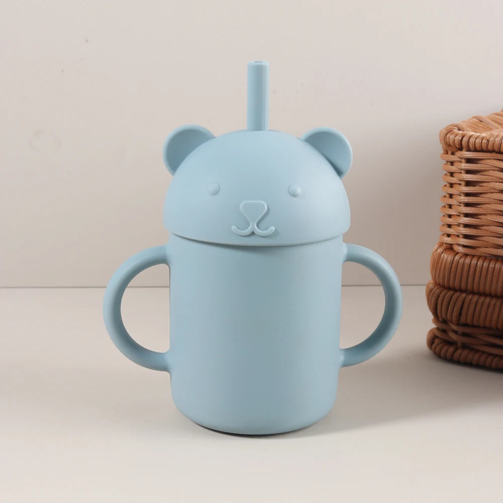 250ml Stainless Steel and Silicone Bear Cup with Straw