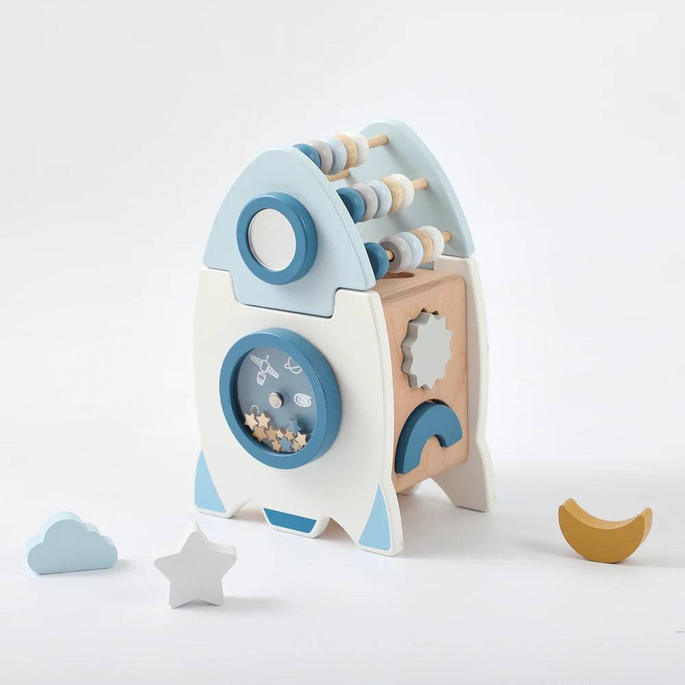 Montessori Wooden Shape Sorting Rocket Toy
