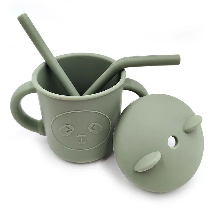 Bear Silicone Drinking Cup With Straw