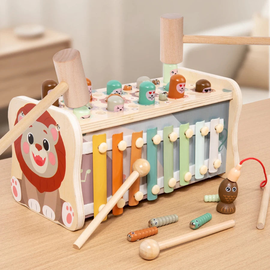 Montessori Wooden Whack A Mole Hammer Toy for Toddlers