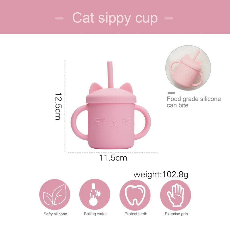 Cat Silicone Drinking Cup With Straw