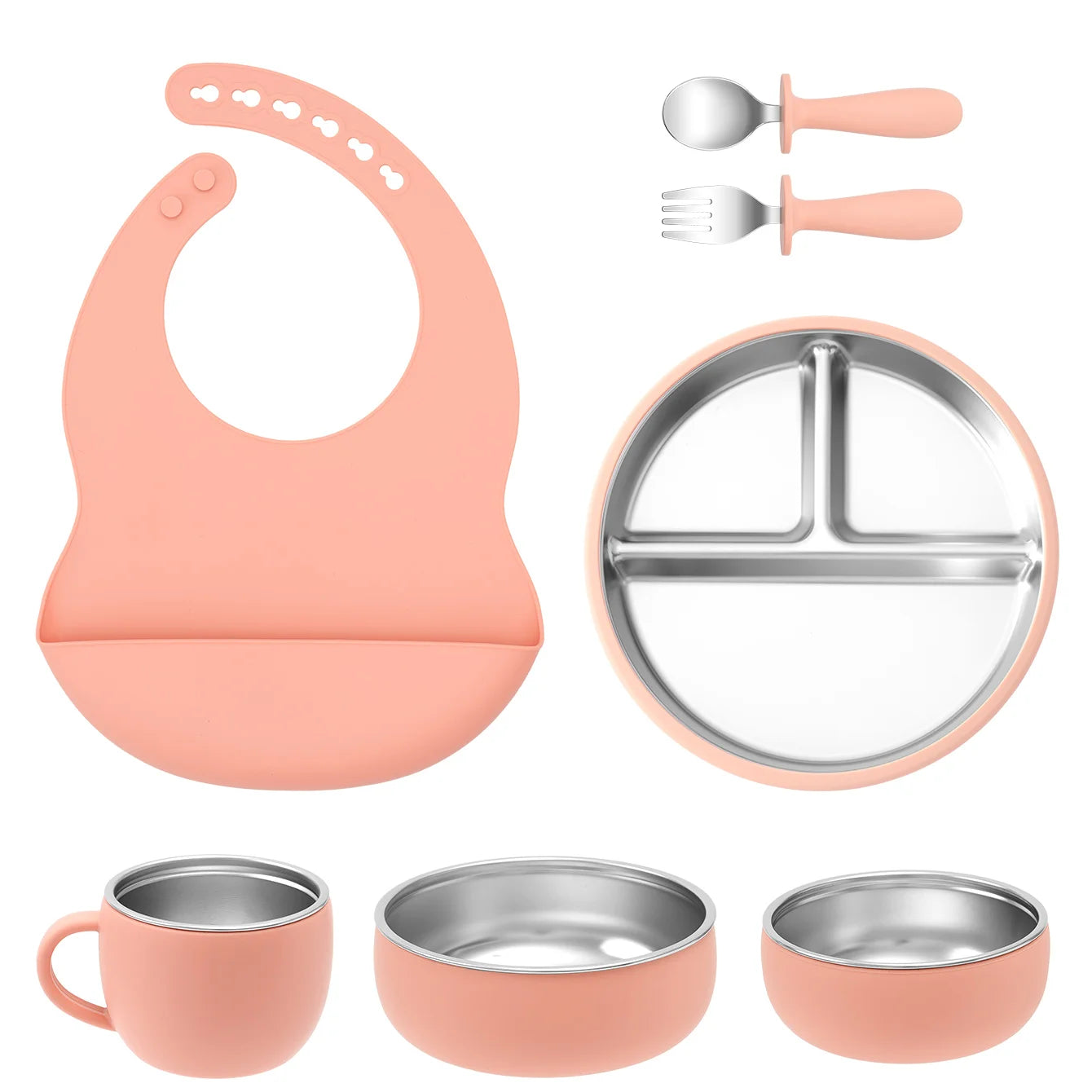 Stainless Steel and Silicone Baby Feeding Set (7 PCS)