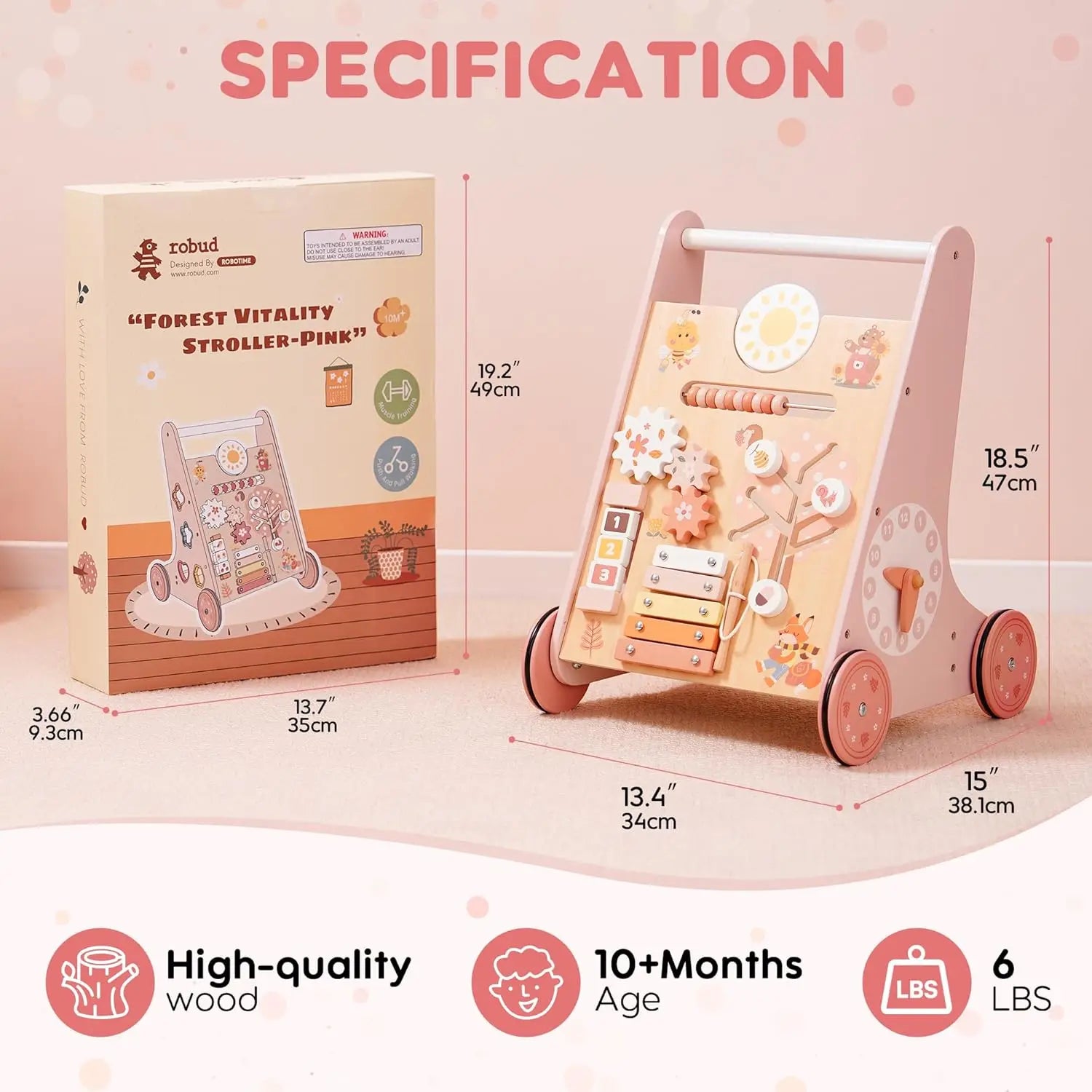 Robotime Robud Wooden Baby Walker
