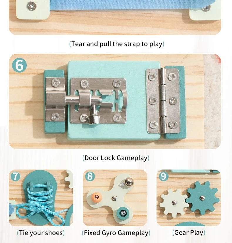 Montessori Wooden Busy Boards Sensory Toy – Educational Activity Board for Toddlers