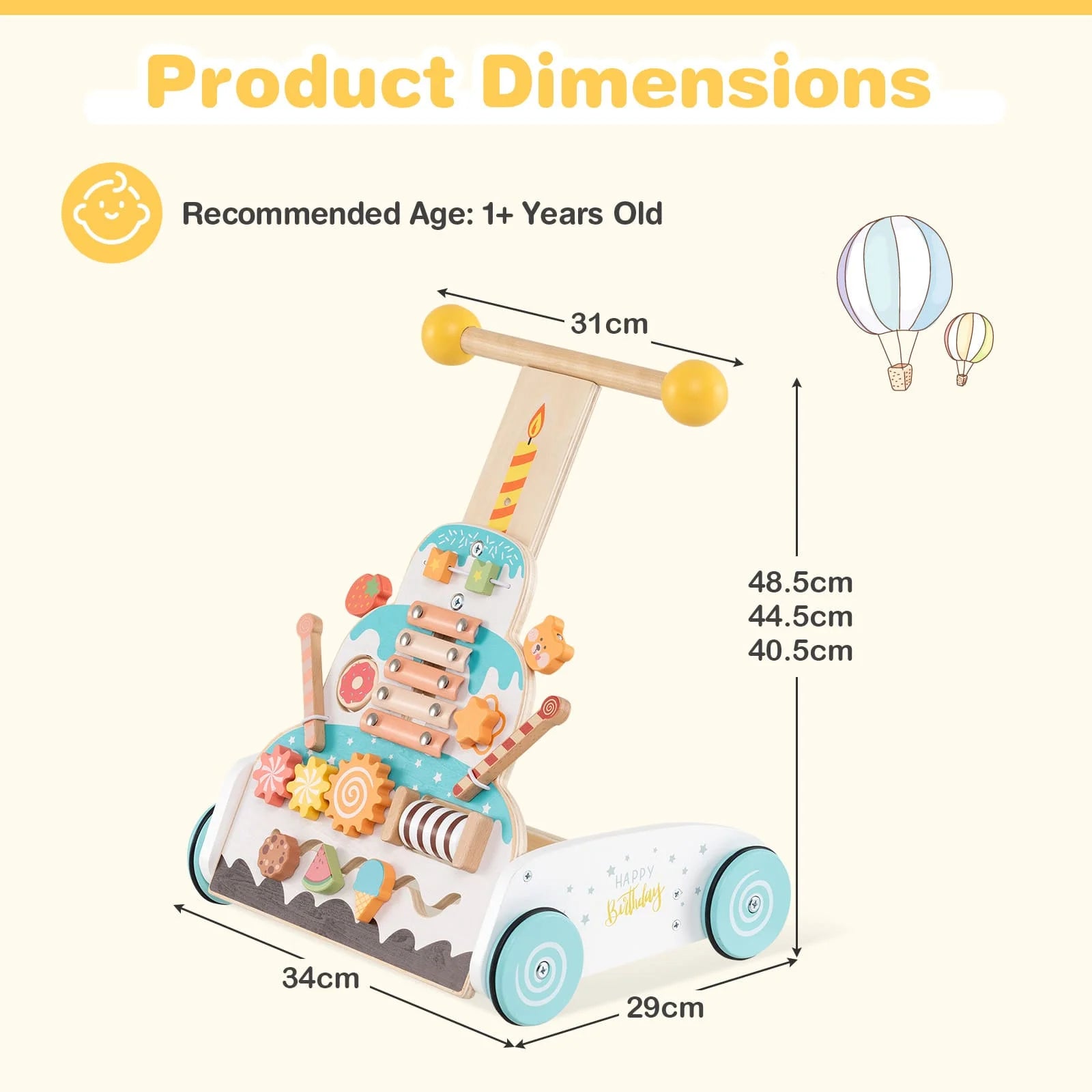 Height Adjustable Montessori Wooden Baby Walker & Activity Centre