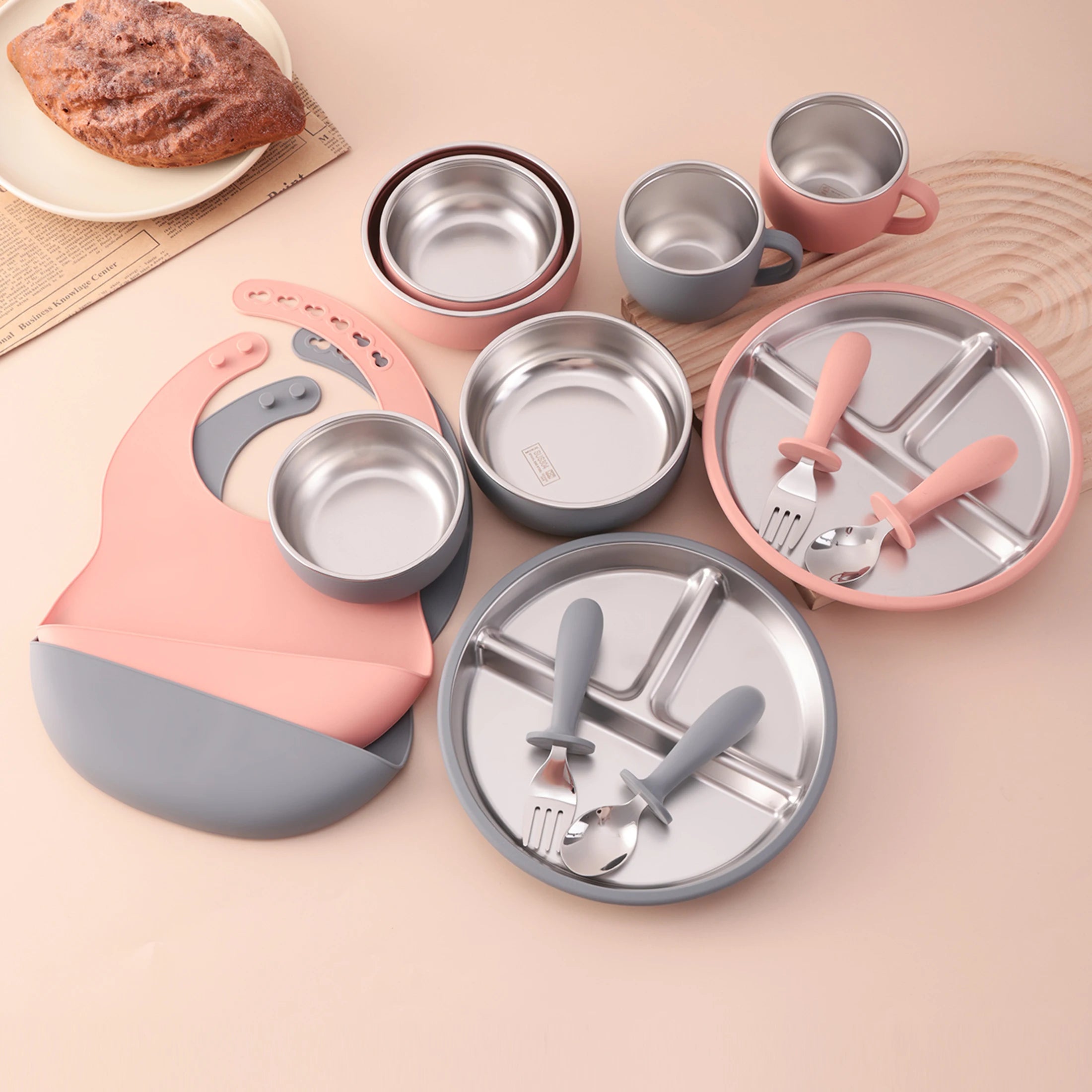 Stainless Steel and Silicone Baby Feeding Set (7 PCS)