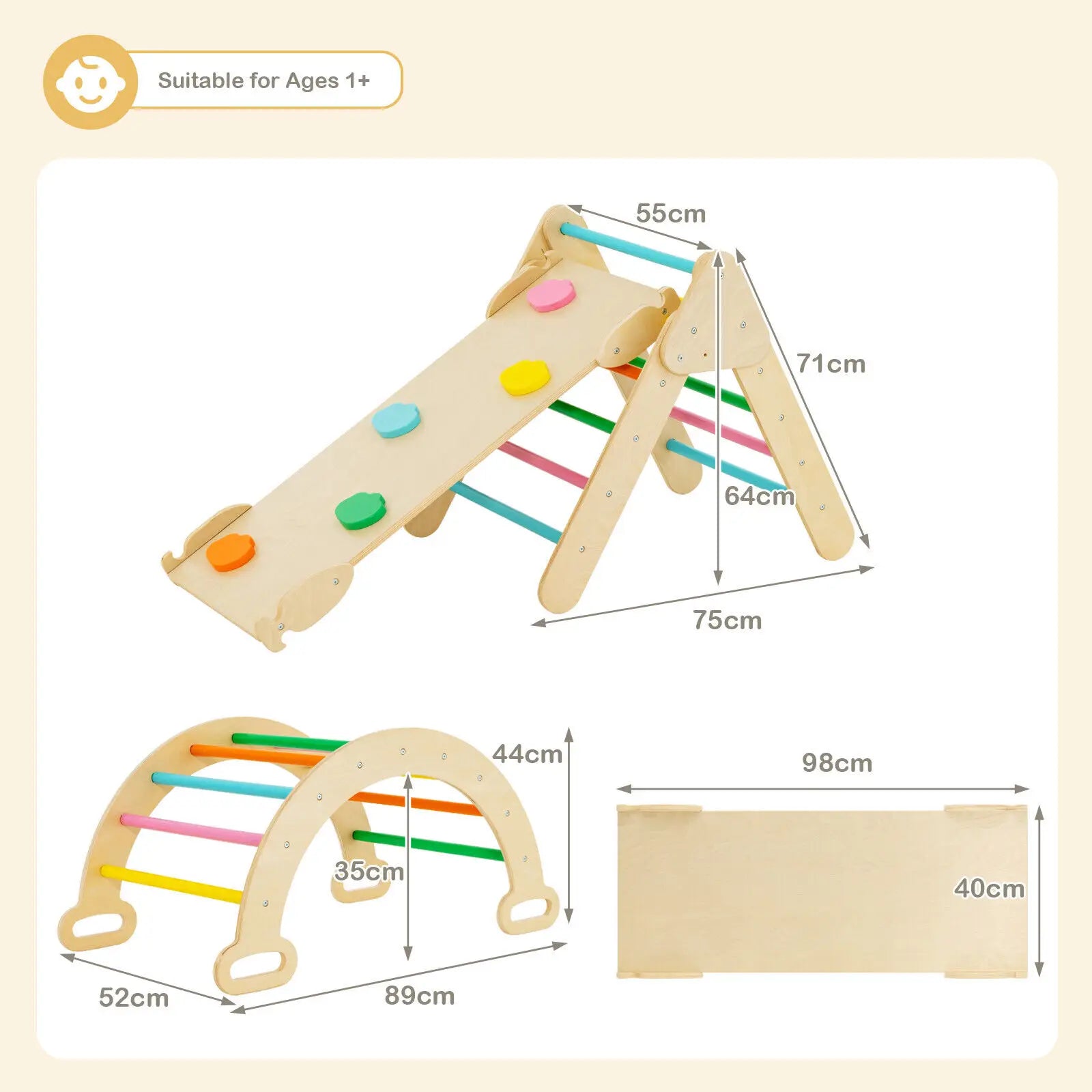 Wooden Montessori Climber for Indoor & Outdoor Play