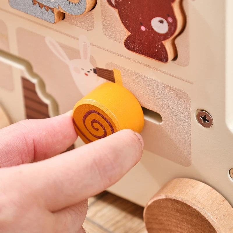Montessori Wooden Animal Busy Bus Toy Activity Box
