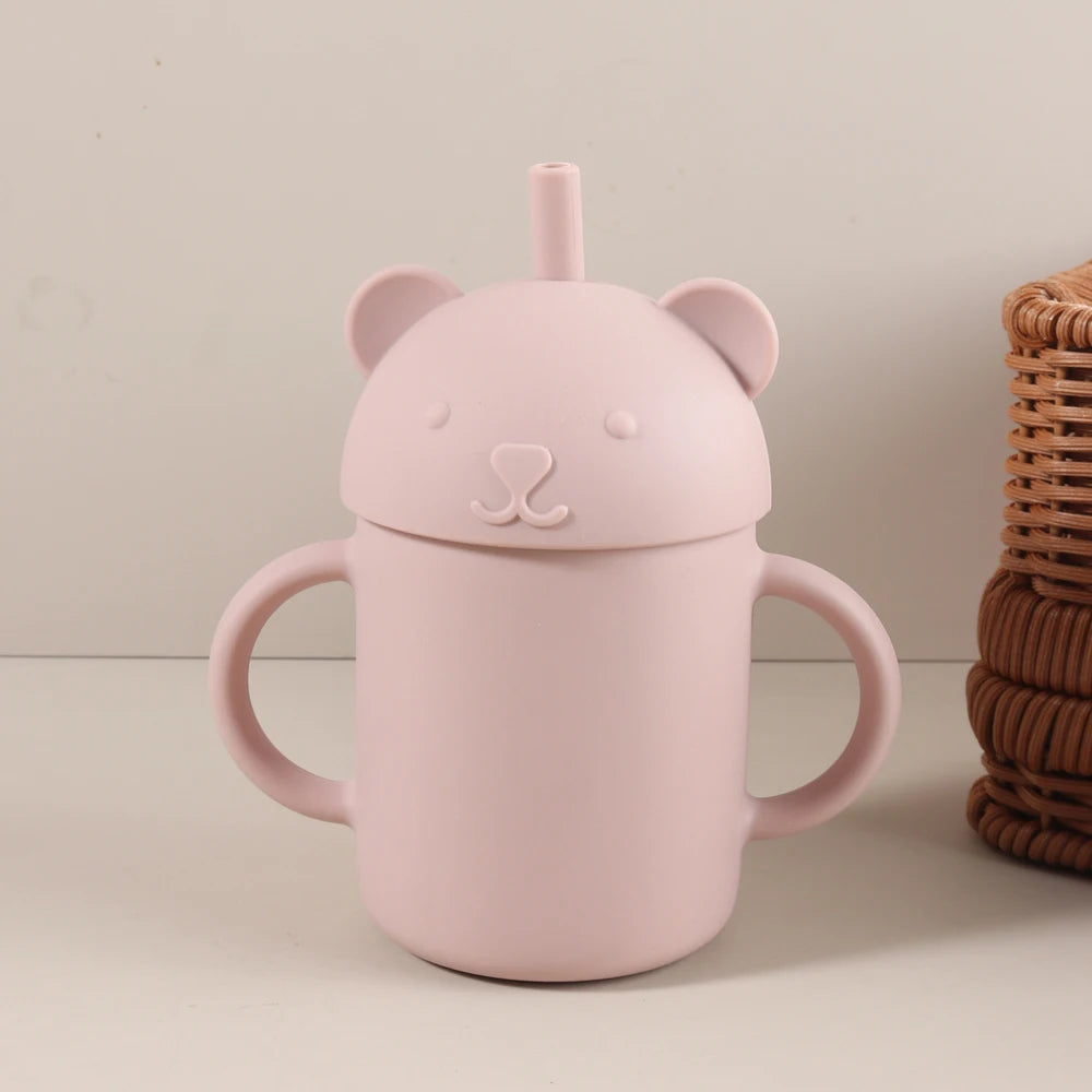 250ml Stainless Steel and Silicone Bear Cup with Straw