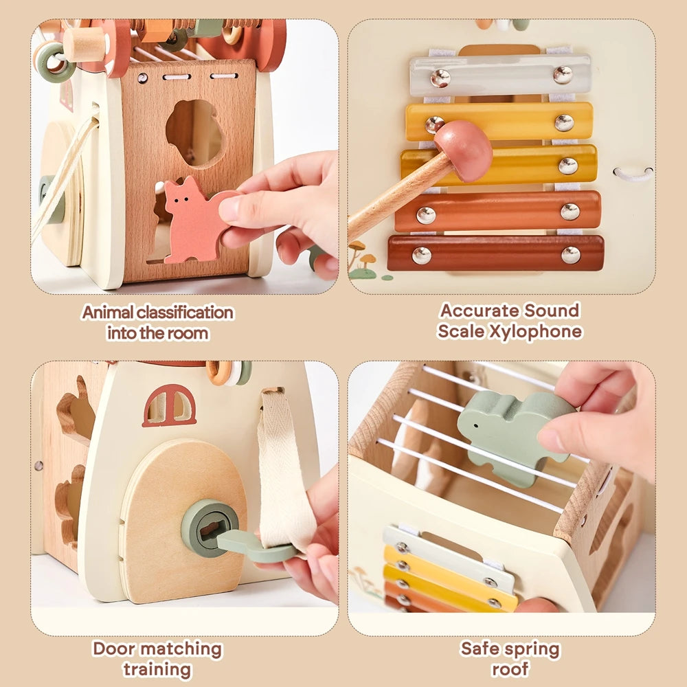 Montessori Wooden Mushroom Baby Busy Box