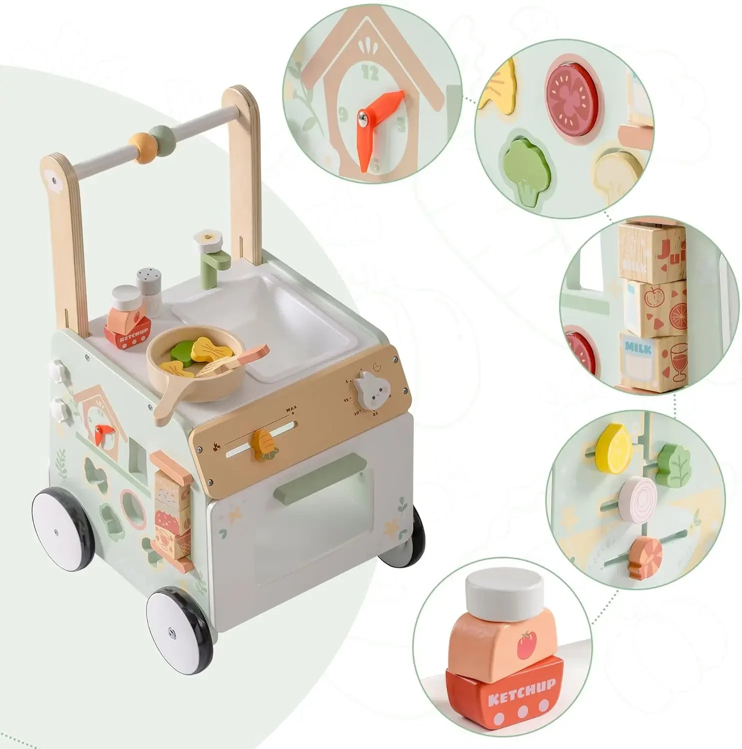 Robud Adjustable Wooden Baby Walker Kitchen