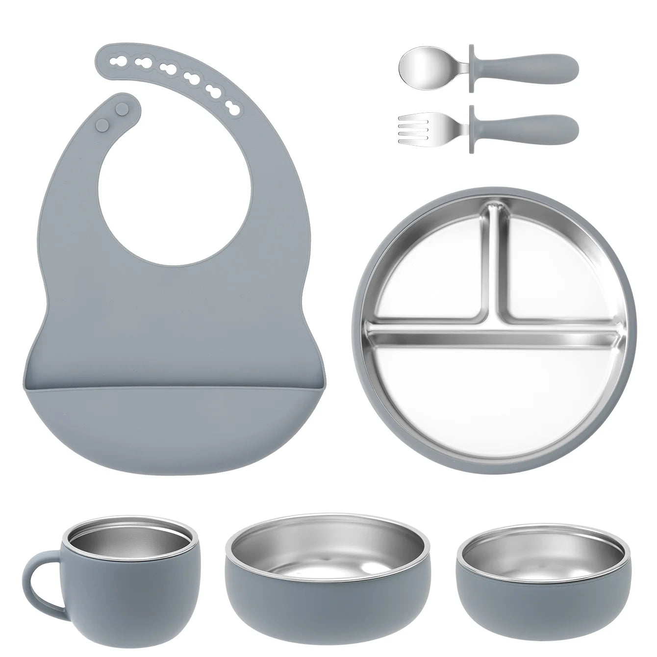 Stainless Steel and Silicone Baby Feeding Set (7 PCS)