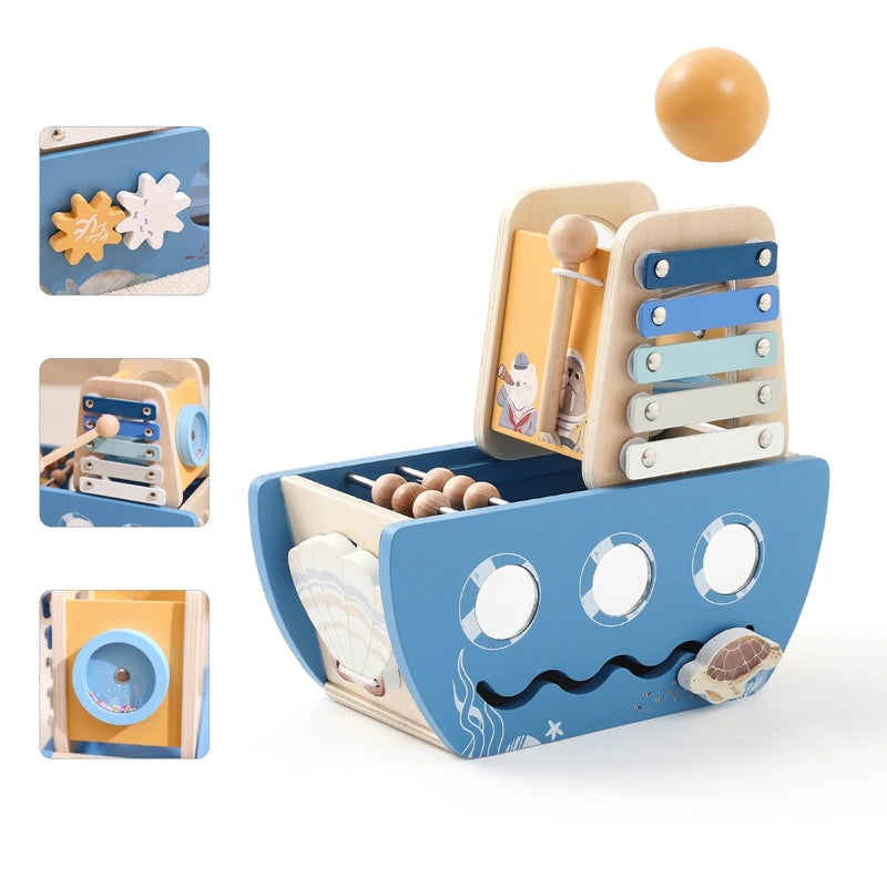 Montessori Wooden Ship Toy – Baby Educational Musical & Sensory Toy