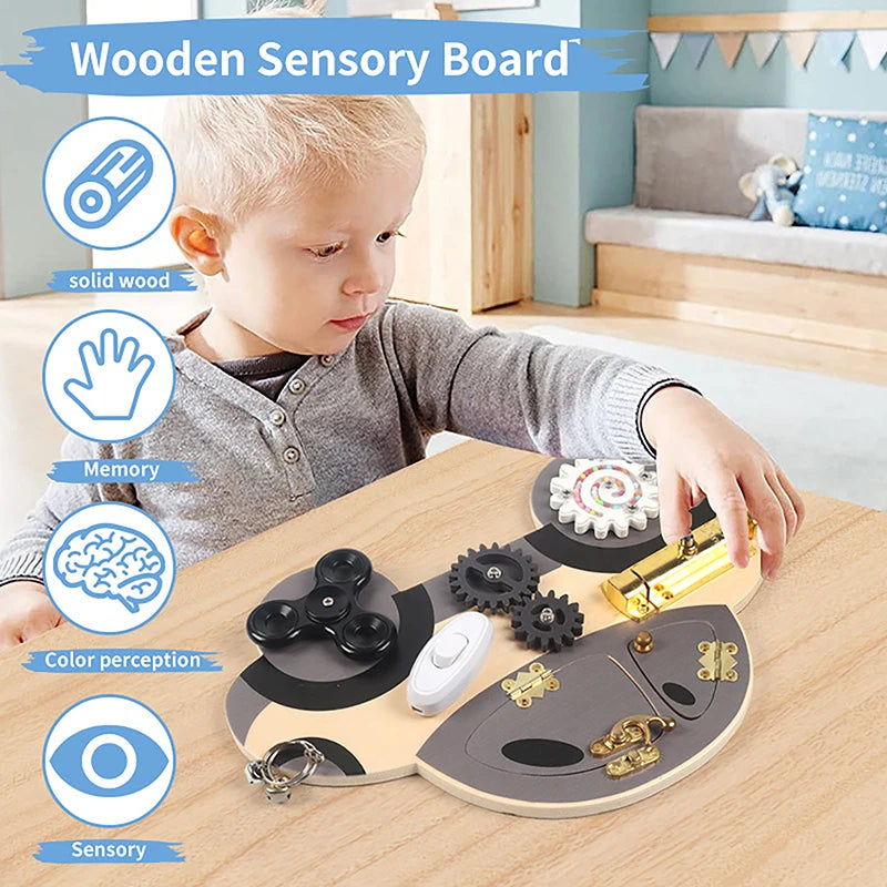 Montessori Wooden Busy Boards Sensory Toy – Educational Activity Board for Toddlers